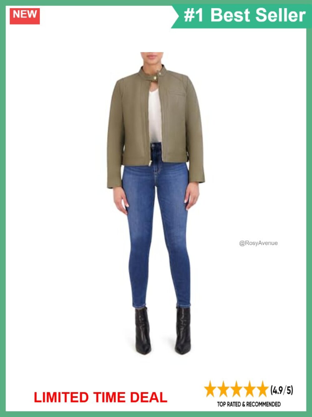 Leather Zip Front Aviator Coat Long Sleeve Fully Lined Stand Collar